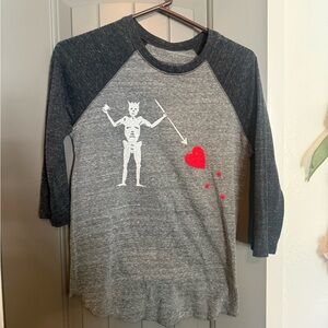 Men's Gray Raglan Long Sleeve Tee with Red Heart Graphic